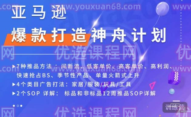 亚马逊爆款打造神舟计划，?7种推品方法，4个类目广告打法，2个SOP详解