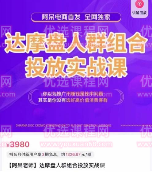 阿呆电商·达摩盘人群组合投放实战课，你以为推广不赚钱是技术问题，其实是你没有选好高价值消费客群