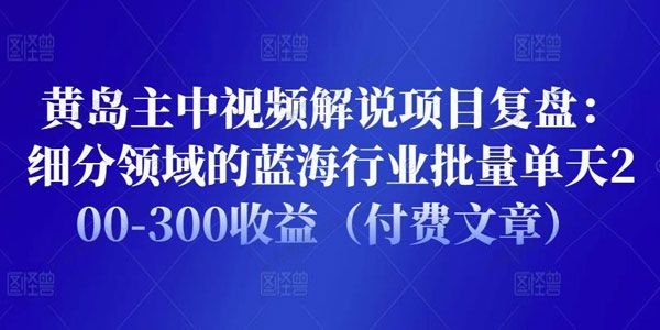 黄岛主中视频解说项目复盘：细分领域的蓝海行业