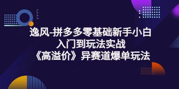 逸风 拼多多零基础《高溢价》异赛道爆单玩法实操课