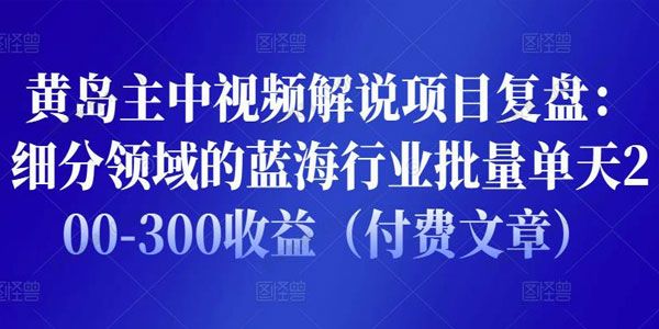 黄岛主《中视频解说项目复盘》细分领域的蓝海行业