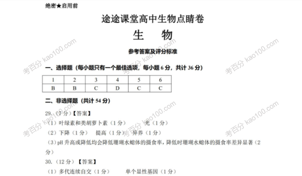 高途课堂 2022年高考生物考前复习点睛卷
